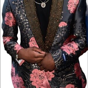 Elegant Black and Pink Floral Blazer